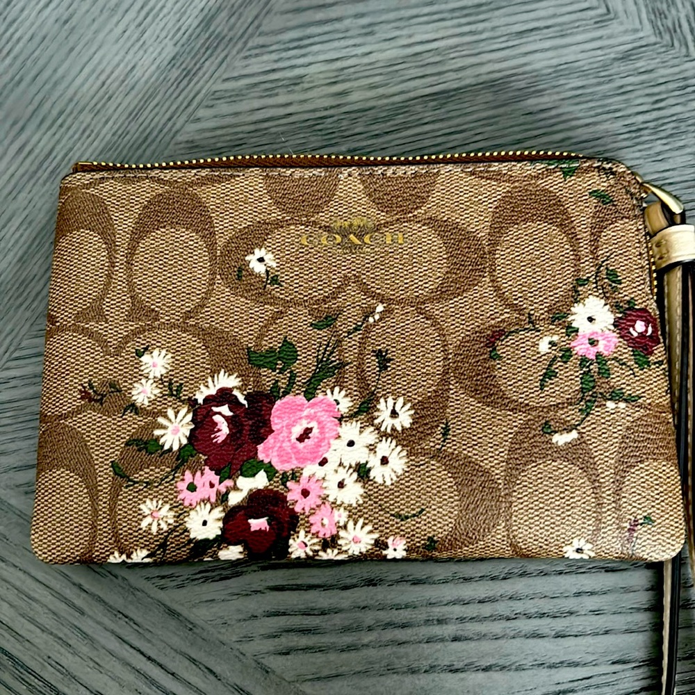 Coach floral print corner zip wristlet
